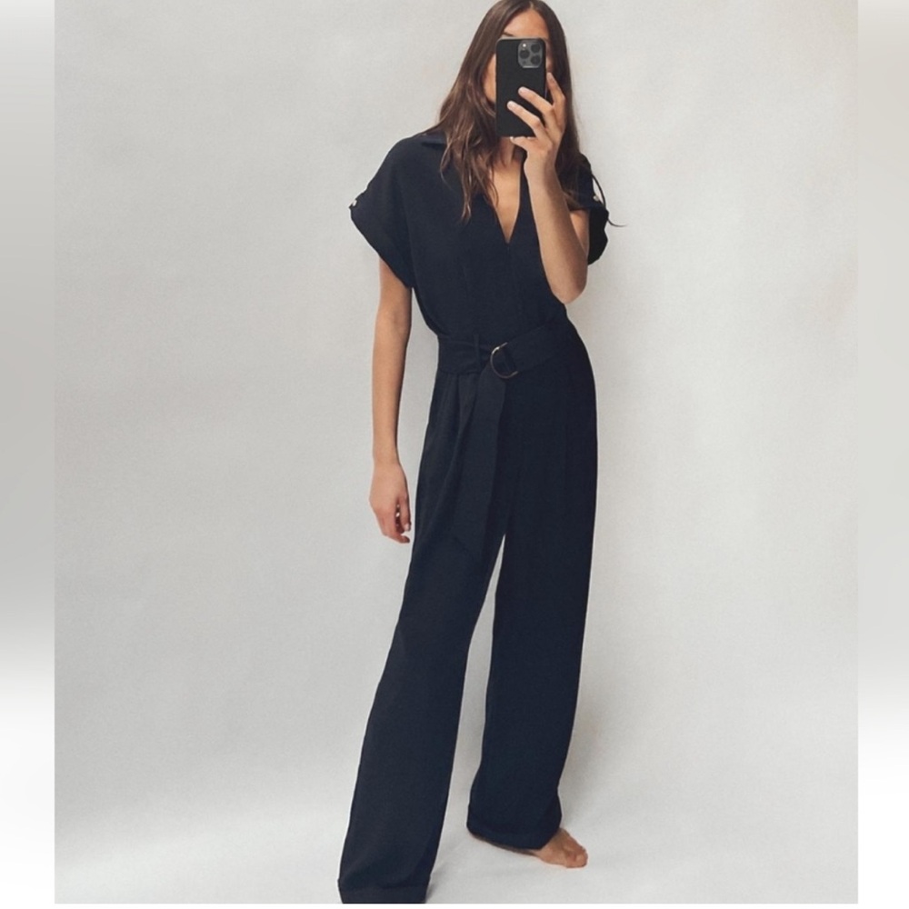 Zara navy belted jumpsuit, M
